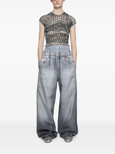 Acne Studios crochet-knit cropped T-shirt - Grey - zdjęcie produktu nr 1