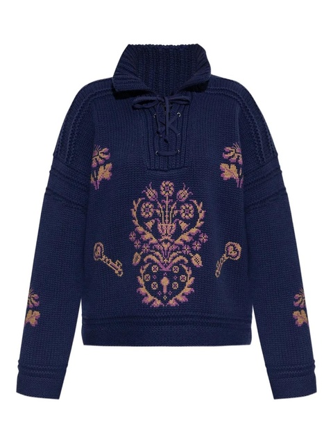 ETRO lace-up embroidered sweater - B0065 BLUE - zdjęcie produktu nr 1
