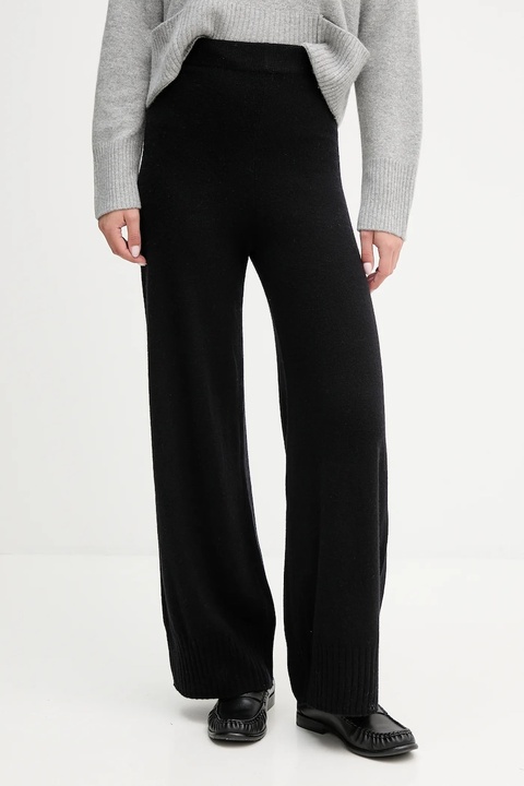 United Colors of Benetton spodnie z dodatkiem wełny damskie kolor czarny szerokie high waist 102HDF00Z - zdjęcie produktu nr 2