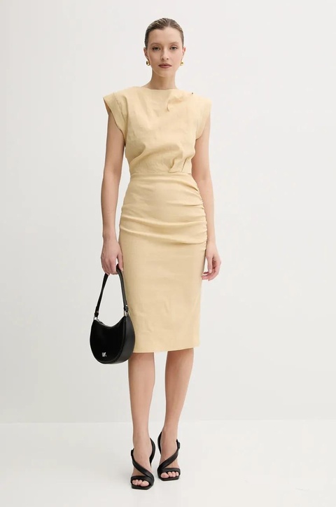Pinko sukienka lniana kolor beżowy mini dopasowana 104955 A0IM - zdjęcie produktu nr 2