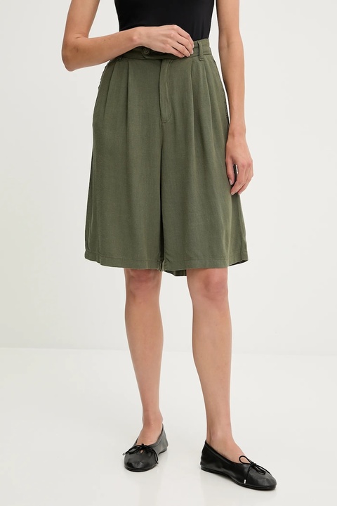 Answear.LAB szorty lniane damskie kolor zielony gładkie high waist - zdjęcie produktu nr 1