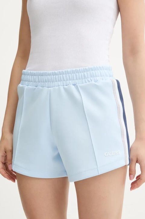 Guess szorty YARROW damskie kolor niebieski z aplikacją high waist V5GD14 KCRU2 - zdjęcie produktu nr 1