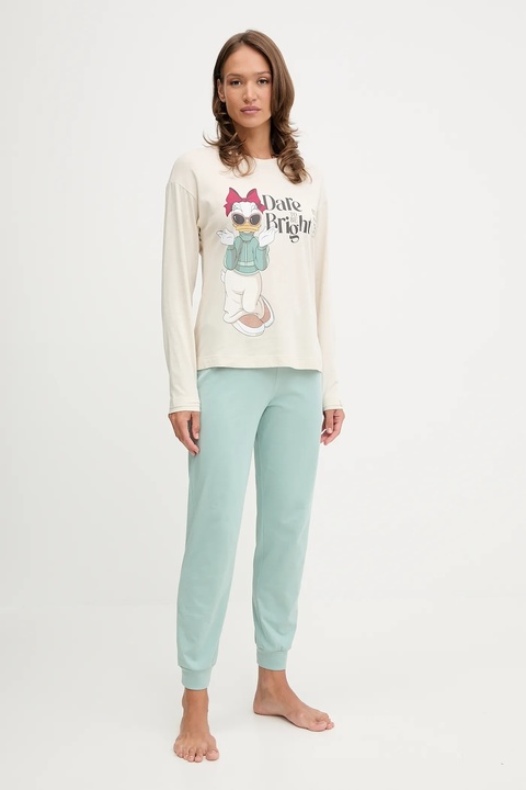 United Colors of Benetton longsleeve piżamowy damska kolor beżowy 3Y5E3M07Q - zdjęcie produktu nr 2
