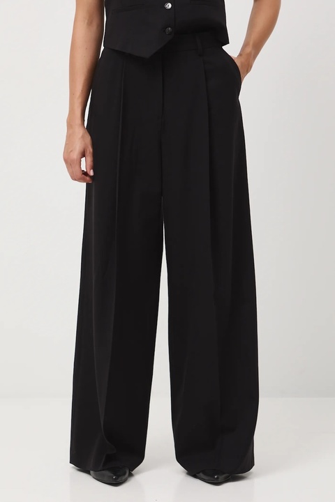 Medicine spodnie z domieszką wełny damskie kolor czarny szerokie high waist - zdjęcie produktu nr 2