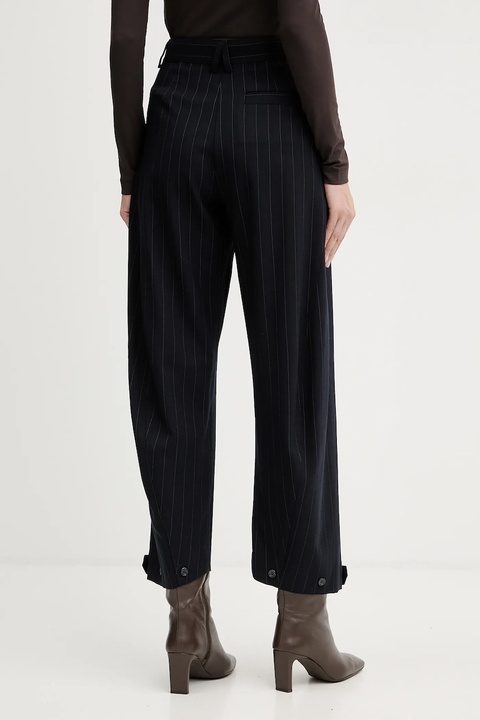 Pinko spodnie z dodatkiem wełny damskie kolor granatowy proste high waist 105707 A2QY - zdjęcie produktu nr 2