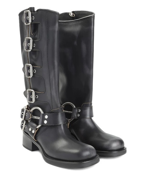 Miu Miu buckle-strap leather boots - Black - zdjęcie produktu nr 1