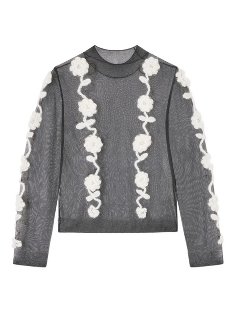 GANNI crochet-flowers mesh top - Black - zdjęcie produktu nr 1