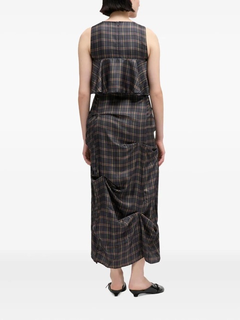 GANNI ruffled checked midi dress - Grey - zdjęcie produktu nr 2