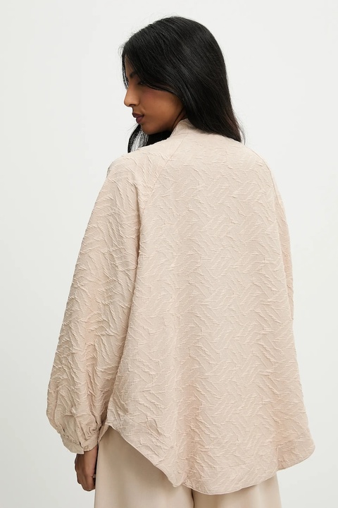 Answear.LAB narzutka z lnem kolor beżowy niezapinana gładka - zdjęcie produktu nr 2