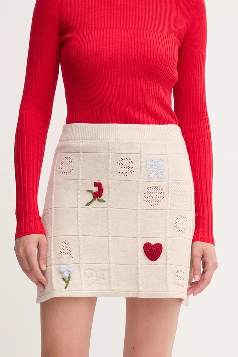 Twinset spódnica z wełną kolor beżowy mini prosta 252TP3311 - zdjęcie produktu nr 1