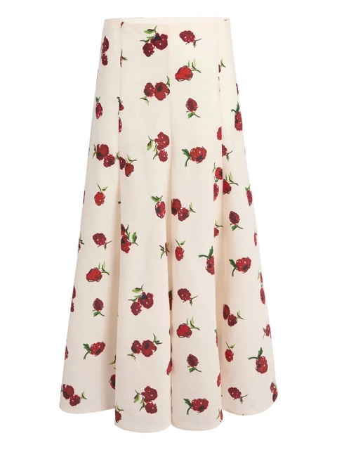 KHAITE Lenno floral-print pleated midi skirt - Neutrals - zdjęcie produktu nr 1
