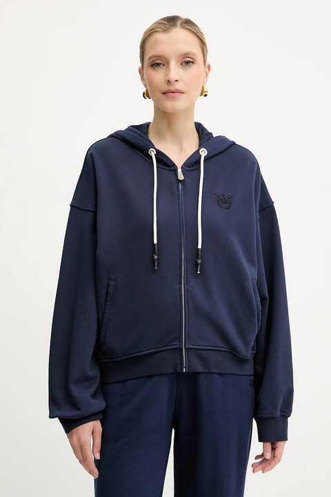 Pinko bluza bawełniana damska kolor granatowy z kapturem gładka 105509 A2RB - zdjęcie produktu nr 1