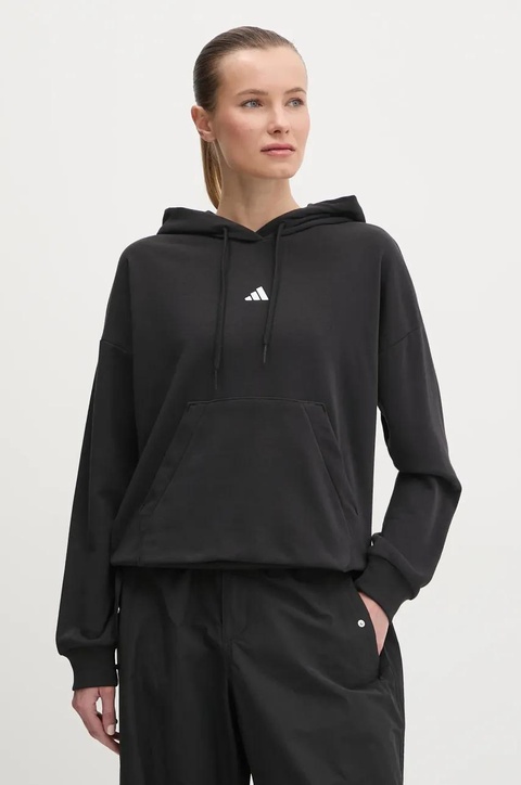 adidas bluza Essentials damska kolor czarny z kapturem z aplikacją JD7989 - zdjęcie produktu nr 1