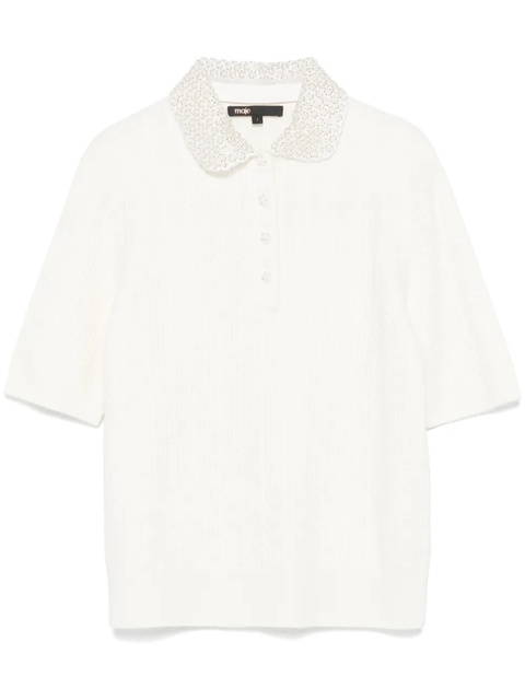 Maje embellished-collar knitted polo shirt - White - zdjęcie produktu nr 1