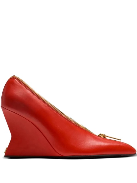 Balmain 95mm zip-detail wedge heeled pumps - Red - zdjęcie produktu nr 1