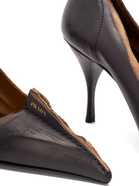 Prada 85mm antiqued-effect leather heeled pumps - Black - zdjęcie produktu nr 2