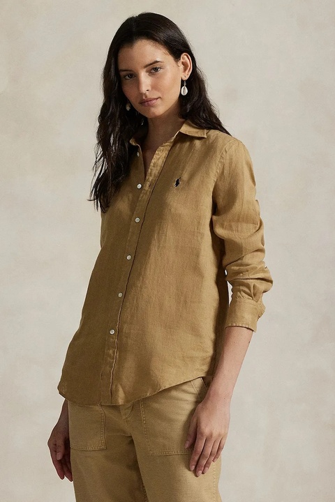 Polo Ralph Lauren koszula lniana kolor beżowy regular z kołnierzykiem klasycznym 211970730 - zdjęcie produktu nr 1