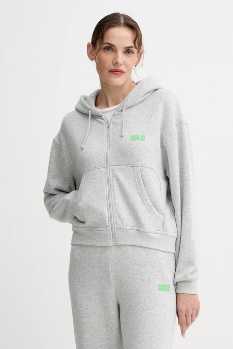American Vintage bluza damska kolor szary z kapturem wzorzysta EVO03B - zdjęcie produktu nr 1