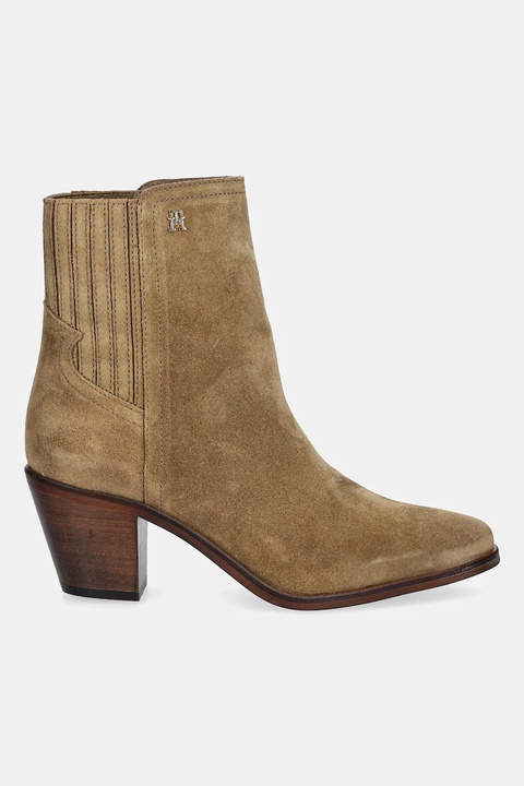 Tommy Hilfiger botki zamszowe WESTERN MID HEEL SUEDE CHELSEA damskie kolor brązowy na słupku FW0FW08888 - zdjęcie produktu nr 2