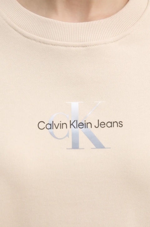 Calvin Klein Jeans bluza bawełniana damska kolor beżowy z nadrukiem J20J225360 - zdjęcie produktu nr 2