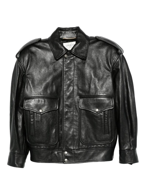 Saint Laurent flap-pocket leather jacket - 1000 BLACK - zdjęcie produktu nr 1