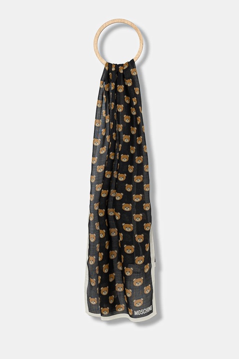 Moschino szal z wełną kolor czarny wzorzysty M5217 E5211 - zdjęcie produktu nr 1