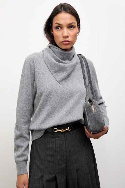 Answear.LAB sweter z wełny merino z apaszką damski kolor szary lekki - zdjęcie produktu nr 1