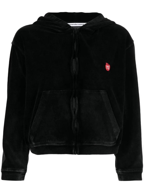 Alexander Wang logo-appliqué velour zip hoodie - Black - zdjęcie produktu nr 1