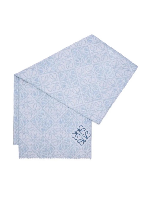 LOEWE anagram-pattern fringed scarf - Blue - zdjęcie produktu nr 1
