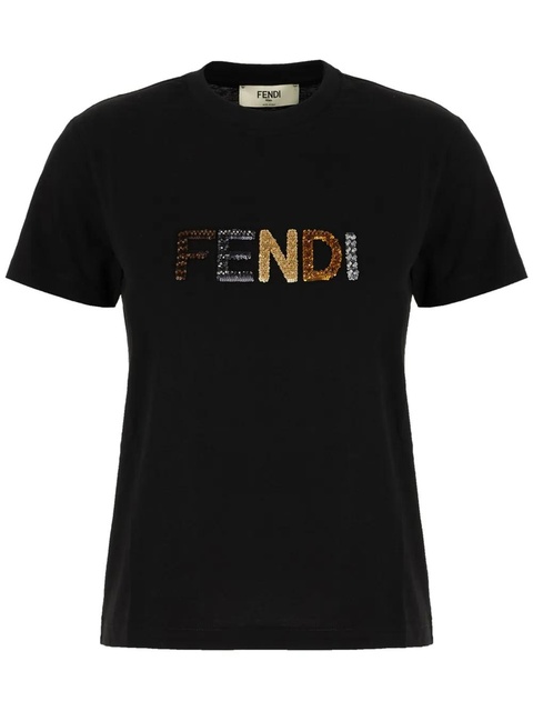 FENDI sequinned-logo T-shirt - Black - zdjęcie produktu nr 1