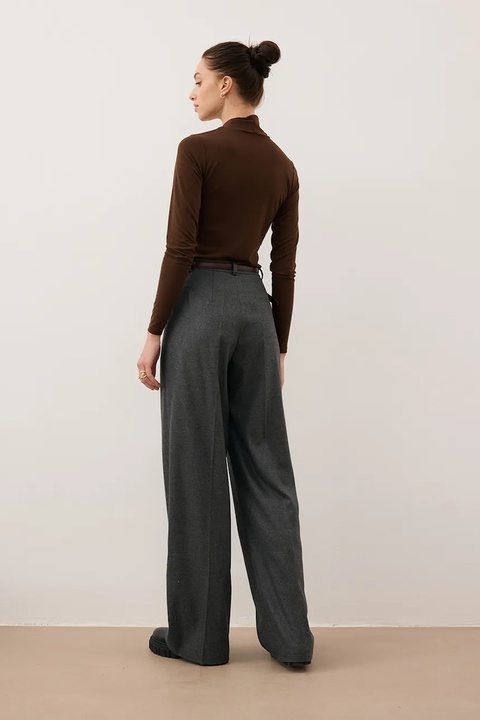 Bizuu spodnie BANOS GRAŻYNA damskie kolor szary szerokie high waist BANOS GRAŻYNA GRAFITOWY - zdjęcie produktu nr 2