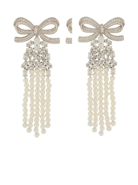 Self-Portrait bow faux-pearl earrings - Silver - zdjęcie produktu nr 2