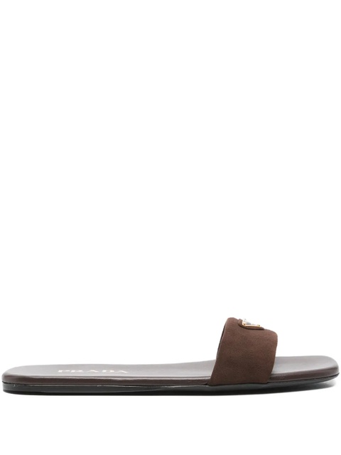 Prada logo-plaque leather slides - Brown - zdjęcie produktu nr 1