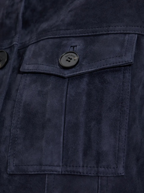 Self-Portrait flap-pocket suede jacket - Blue - zdjęcie produktu nr 2