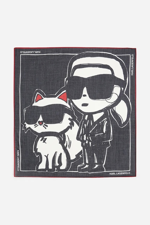 Karl Lagerfeld chusta bawełniana damska kolor czarny wzorzysta A2W33076 - zdjęcie produktu nr 1