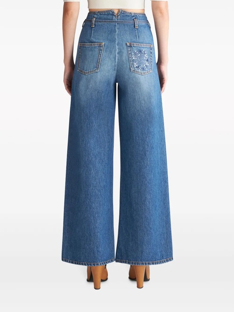 ETRO floral-embroidered belted jeans - Blue - zdjęcie produktu nr 2