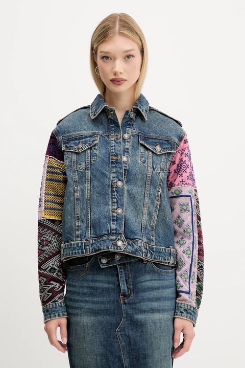 Desigual kurtka jeansowa ETNIC kolor granatowy przejściowa 25WWED14 - zdjęcie produktu nr 1