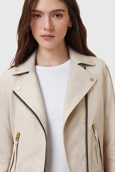 AllSaints ramoneska skórzana DALBY kolor beżowy przejściowa W087LB - zdjęcie produktu nr 1