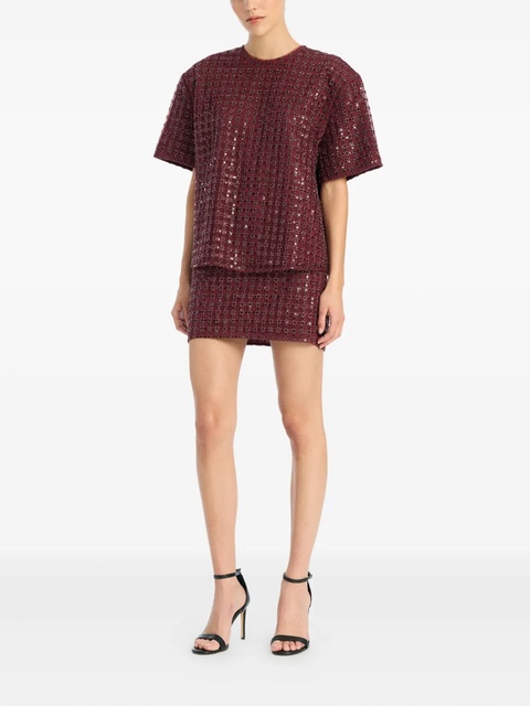 ROTATE BIRGER CHRISTENSEN grid-pattern sequin-embellished mini skirt - Red - zdjęcie produktu nr 2