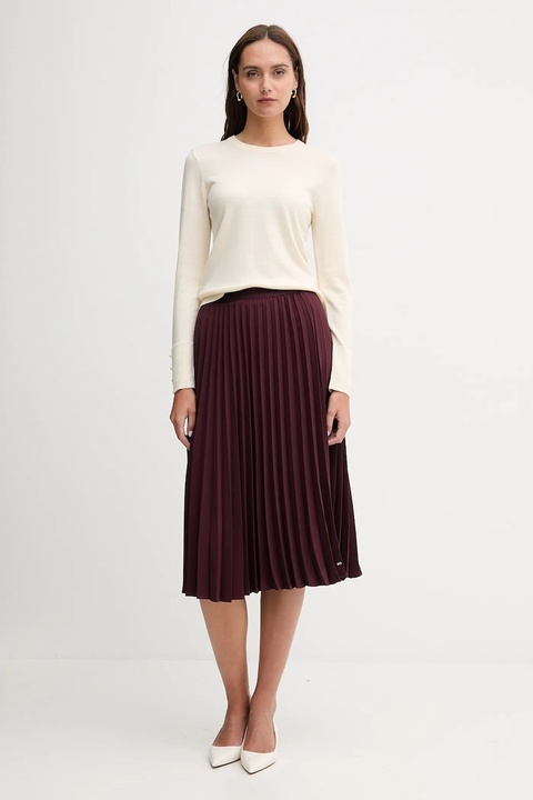 Tommy Hilfiger spódnica kolor bordowy midi rozkloszowana WW0WW48538 - zdjęcie produktu nr 2
