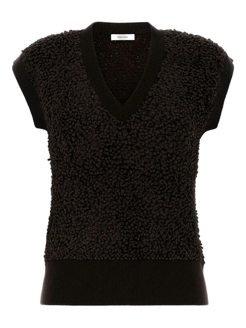 Ferragamo V-neck bouclé top - Brown - zdjęcie produktu nr 1