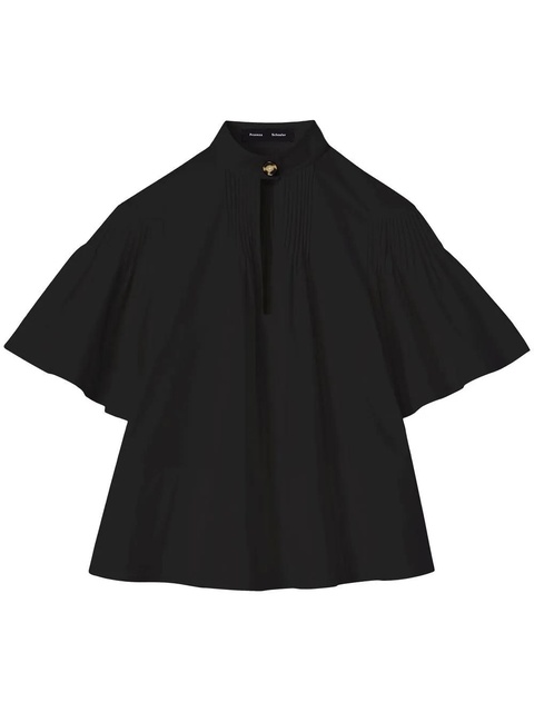 Proenza Schouler pintuck-detail short-sleeved blouse - Black - zdjęcie produktu nr 1