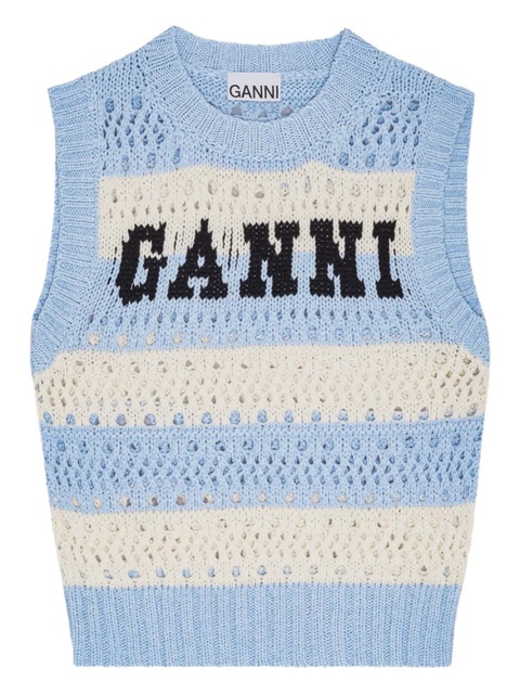 GANNI crochet-knitted striped top - Blue - zdjęcie produktu nr 1