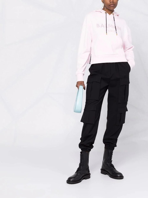 Balmain rhinestone-embellished logo hoodie - Pink - zdjęcie produktu nr 2