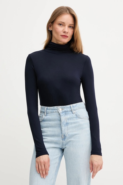 United Colors of Benetton longsleeve damski kolor granatowy z golfem 3Z12D2010 - zdjęcie produktu nr 1