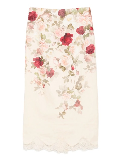 ZIMMERMANN floral-print lace-trimmed skirt - Neutrals - zdjęcie produktu nr 1