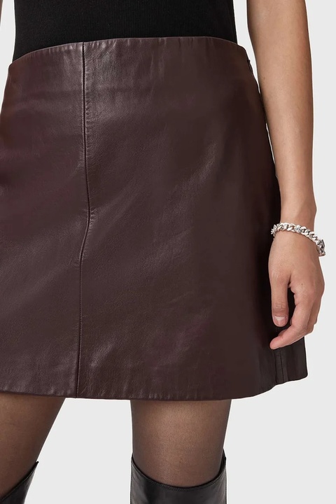 AllSaints spódnica skórzana RENAI kolor bordowy mini rozkloszowana W020RB - zdjęcie produktu nr 2