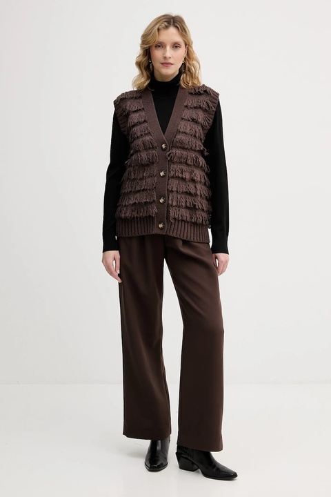 Sisley kamizelka z dodatkiem wełny damski kolor brązowy ciepły 18DLL602X - zdjęcie produktu nr 2