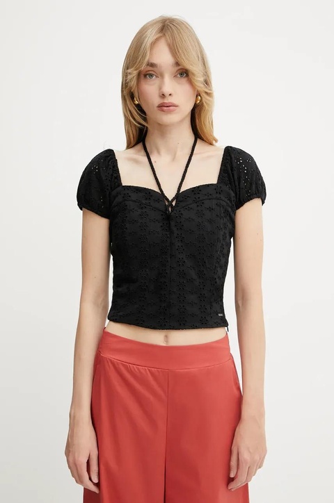 Guess bluzka ELIANE damska kolor czarny gładka W5GP13 KCVA1 - zdjęcie produktu nr 1