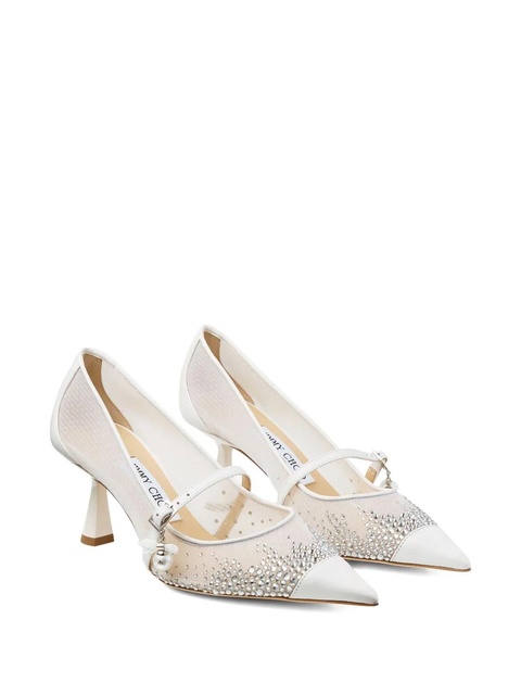 Jimmy Choo 85mm Aren crystal-embellished mesh pumps - White - zdjęcie produktu nr 1